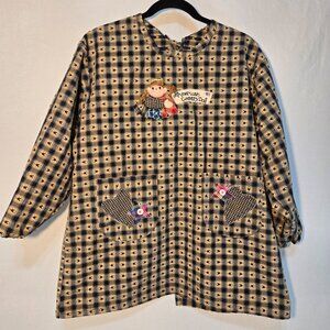 HANDMADE Vintage AMERICAN COUNTRY DOLL Blue/Mustard Plaid Cardigan Women Sz S/M.